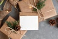 Sustainable ecological business brand product package, Christmas holiday crafted decoration. Blank paper card mockup