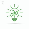 Shining electric ecology light bulb with leaf inside. Sustainable ecological energy icon