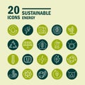 Sustainable energy alternative renewable ecology icons set block line style icon