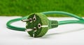 Sustainable Energy Concept: Eco-Friendly Green Power Plug with Grass Texture on Cable Royalty Free Stock Photo