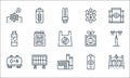 sustainable energy line icons. linear set. quality vector line set such as dam, factory, tank, battery, solar panel, bottle,