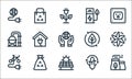 sustainable energy line icons. linear set. quality vector line set such as nuclear power, solar energy, bicycle, corn, garbage bag