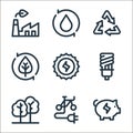 sustainable energy line icons. linear set. quality vector line set such as save energy, bicycle, energy, light bulb, sun, eco,