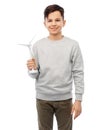 smiling boy with toy wind turbine Royalty Free Stock Photo