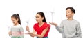 smiling children with toy wind turbine Royalty Free Stock Photo