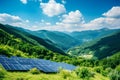 Sustainable energy - solar panels and wind turbines in nature or urban landscape Royalty Free Stock Photo