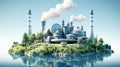 Sustainable Energy: Visualizing a Modern Power Plant amidst a Natural Green Landscape, Generative AI