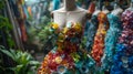 a sustainable fashion concept a mannequin showcasing a dress crafted from recycled plastic fabrics