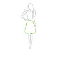 Sustainable fashion. Silhouet woman in outline in dress with sign for recycling. Concept for Sustainable fashion, slow