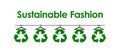 Sustainable fashion text with recycle clothes icons on hanger