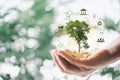 Sustainable global business investment in environment social governance ESG and CSR concept in clean industry with volunteer Royalty Free Stock Photo