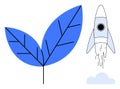 Sustainable Growth Concept with Leaf and Startup Rocket Launching Royalty Free Stock Photo