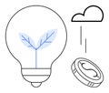 Sustainable Growth Concept with Lightbulb, Leaf, Coin, and Cloud Symbols Royalty Free Stock Photo