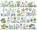 Sustainable investment elements and green ESG ecology outline collection