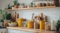 Sustainable kitchen design embracing recycled containers for an eco friendly space Royalty Free Stock Photo