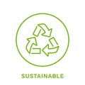 Sustainable Line Green Icon. Sustainability Nature Outline Pictogram. Eco Recycle Icon. Arrow Sustainable Symbol