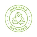 Sustainable Line Green Stamp. Sustainability Nature Outline Sticker. Eco Recycle Label. Arrow Sustainable Symbol