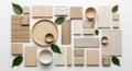 Sustainable material samples featuring wooden textures and eco friendly elements Royalty Free Stock Photo
