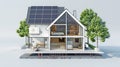 sustainable modern house building with solar panels and heat pump illustration Royalty Free Stock Photo