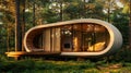 Sustainable modular housing unit with smart glass windows in forest