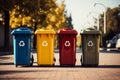 Sustainable order Colorful recycling bins organized in an environmentally conscious row