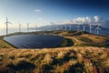 Sustainable power Photovoltaic plant and wind turbines by a landfill Royalty Free Stock Photo