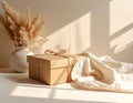 Sustainable Premium Packaging Mockup With Pampas Grass And Warm Sunlight Royalty Free Stock Photo