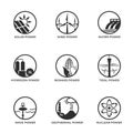 Sustainable and renewable power icon set. green energy icons. eco friendly and alternative power symbols Royalty Free Stock Photo