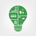 Sustainable Resources, Renewable, Reusable Green Energy Concept with Light Bulb and Symbols Royalty Free Stock Photo