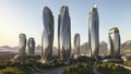 Sustainable sci-fi futuristic skyscraper village masterplan in nature - Generative AI Illustration