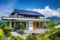 Sustainable Splendor: Modern Asian House adorned with Sleek Solar Panels, Embracing Eco-Friendly Living