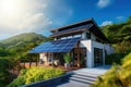 Sustainable Splendor: Modern Asian House adorned with Sleek Solar Panels, Embracing Eco-Friendly Living