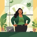 Sustainable Success - Plus-size manager in an eco-friendly office, surrounded by greenery