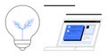 Sustainable technology represented by light bulb with leaf and laptop screen displaying data flow Royalty Free Stock Photo