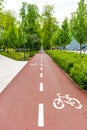 Sustainable transport. Blue road sign or signal of bicycle lane Royalty Free Stock Photo