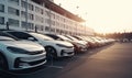 Sustainable transportation: company electric cars charging on parking lot Creating using generative AI tools