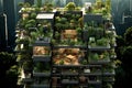 Sustainable urban development. green rooftops and vertical gardens transforming cityscapes