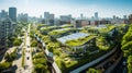 Sustainable Urban Planning Cityscape with Green Roofs and Solar Energy Royalty Free Stock Photo