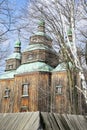 Sustainable and wooden ecological comfortable traditional national ethnic authentic slavic church temple in rural