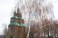 Sustainable and wooden ecological comfortable traditional national slavic ethnic authentic slavic church temple in rural