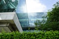 Sustainble green building. Eco-friendly building in modern city. Sustainable glass office building with tree for reducing carbon Royalty Free Stock Photo