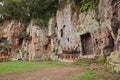 Sutri, Viterbo, Lazio, Italy: facade of the Mitreo, ancient rock-cut church of the Madonna del Parto, developed out of a mithraeum Royalty Free Stock Photo