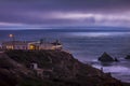 Sutro baths ruins at Lands End, the Cliff house in the background in San Francisco with Seal Rock and Pacific Ocean Royalty Free Stock Photo