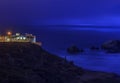 Sutro baths ruins at Lands End, the Cliff house in the background in San Francisco with Seal Rock and Pacific Ocean Royalty Free Stock Photo