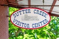 Sutter Creek visitor center sign in historic downtown - Sutter Creek, California, USA - April, 2022