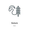 Suture outline vector icon. Thin line black suture icon, flat vector simple element illustration from editable sew concept Royalty Free Stock Photo