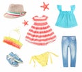 Suumer bright colorful clothes set for child girl isolated Royalty Free Stock Photo