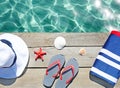 Suumer objects,vocation.Pool deck,resort items Royalty Free Stock Photo