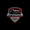 SUV car Auto care logo shield designs, vintage retro logo for automotive or car modification