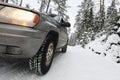 Suv, car, driving in snowy dangerous conditions Royalty Free Stock Photo